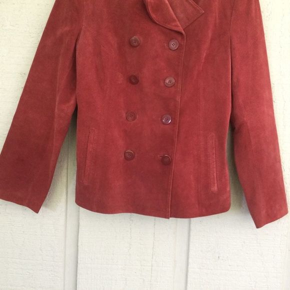Bernardo Double Breasted Suede Leather Jacket Size 12 Women Long Sleeve Button - Picture 3 of 13